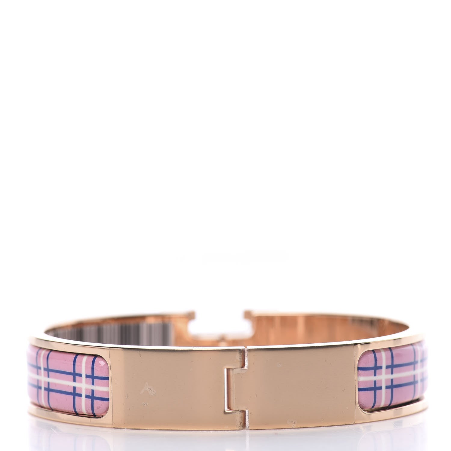 Hermes Enamel Narrow Clic Clac H Tartan Bracelet PM Pink Delirium 3 of 6