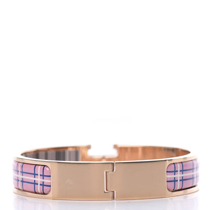 Hermes Enamel Narrow Clic Clac H Tartan Bracelet PM Pink Delirium 3 of 6