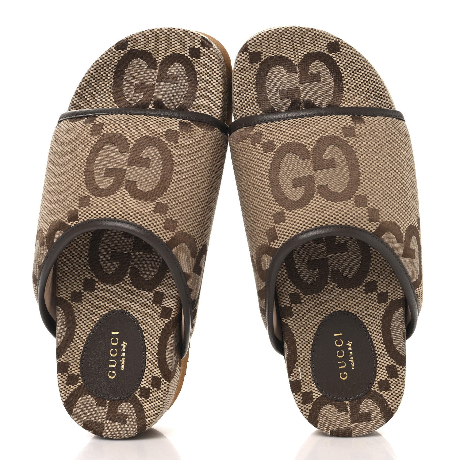 Gucci Monogram Jumbo GG Nappa Samoa Platform 40mm Slide Sandals 40 Camel Ebony New Acero 2 of 9