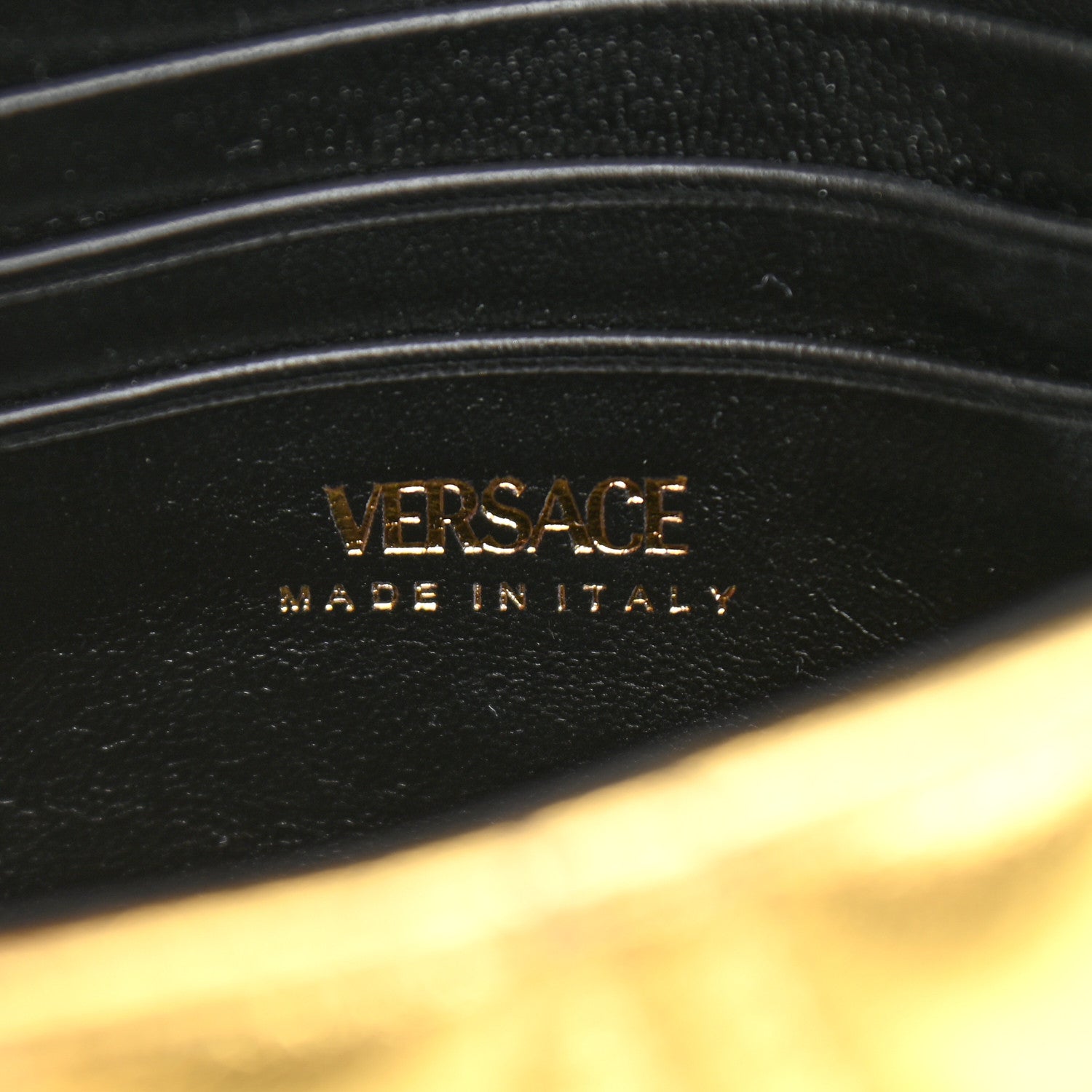 Versace Metallic Vitello Quilted Virtus Mini Wallet Chain Crossbody Gold 6 of 8