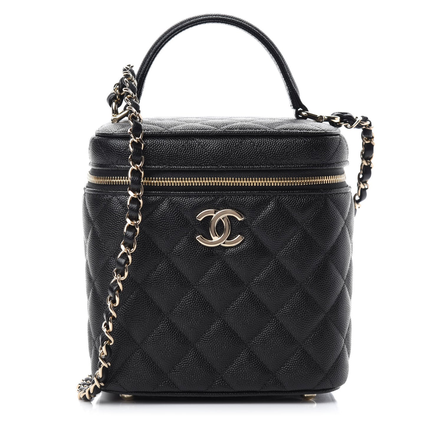 Caviar Quilted Small Vanity Case With Chain Black