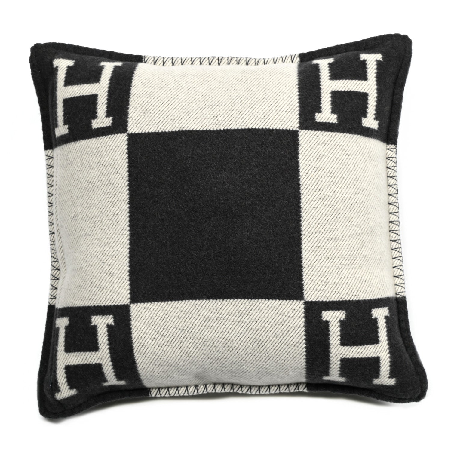 Hermes Wool Cashmere Avalon Pillow PM Ecru Gris Fonce 2 of 3
