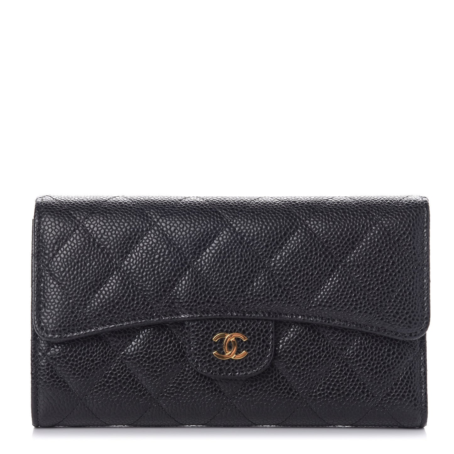 Caviar Quilted Long Flap Wallet Black