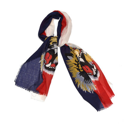 Gucci Wool Sylvie Tiger Square Scarf Sapphire Ivory 3 of 5