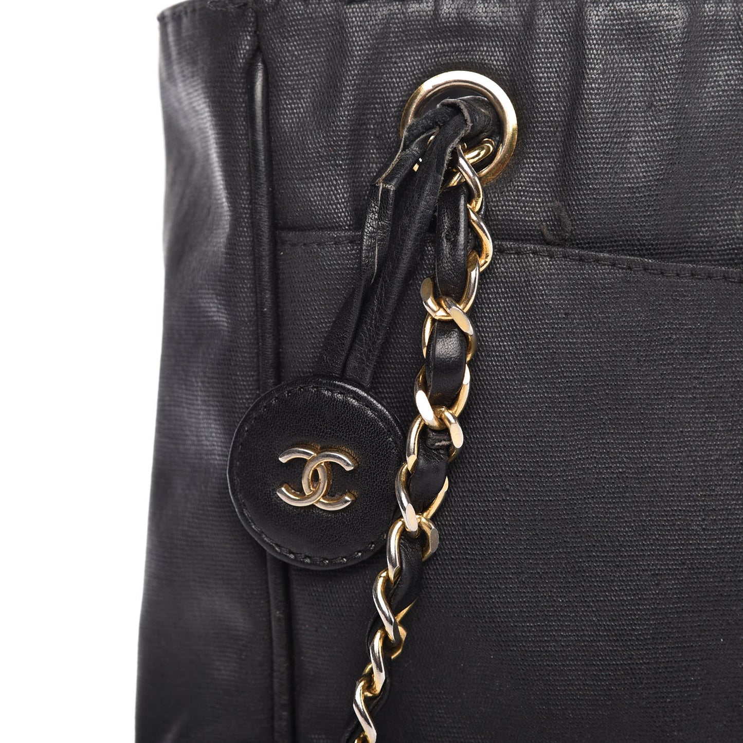 Lambskin Coated Canvas Shopping Tote Black