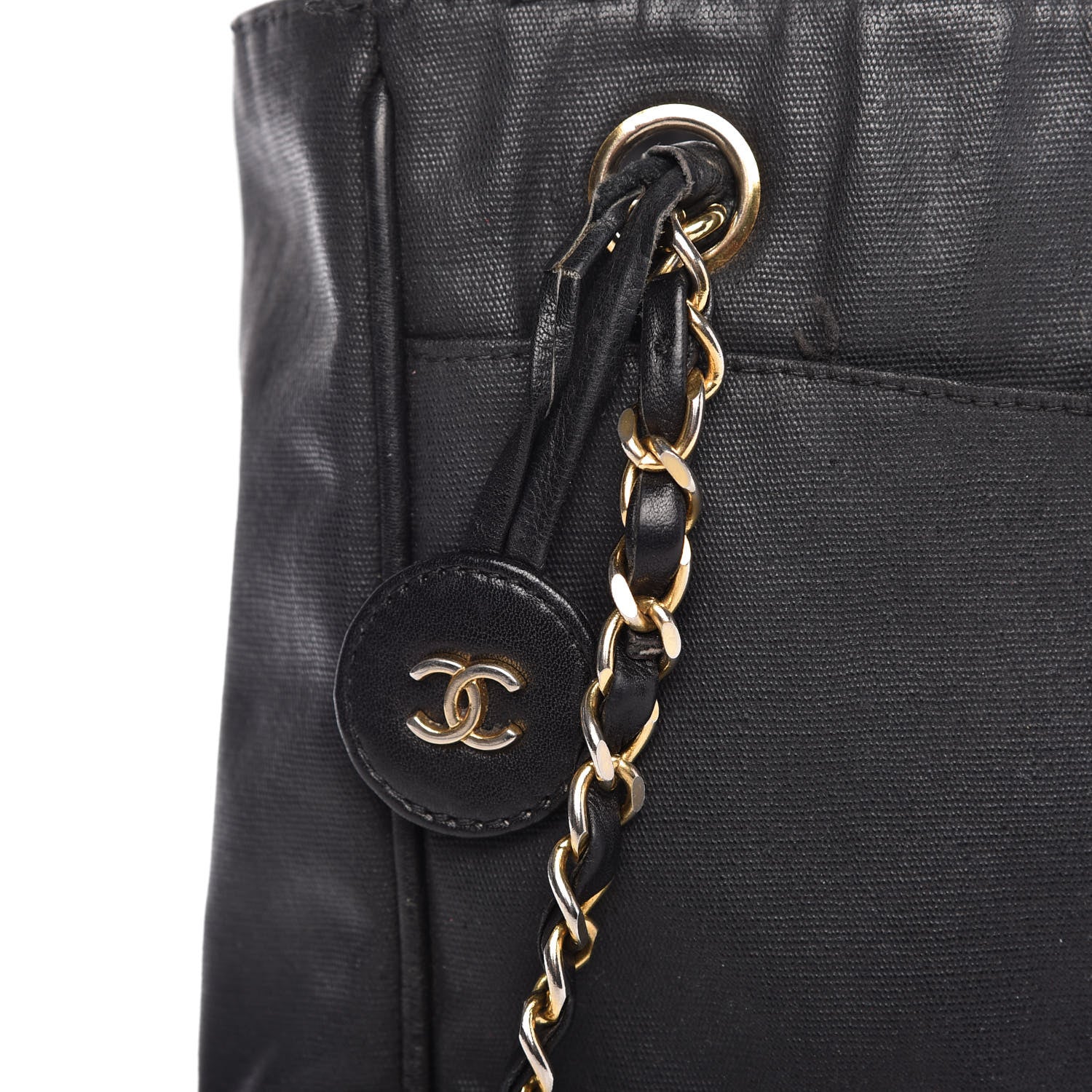 Chanel Lambskin Coated Canvas Shopping Tote Black 11 of 16