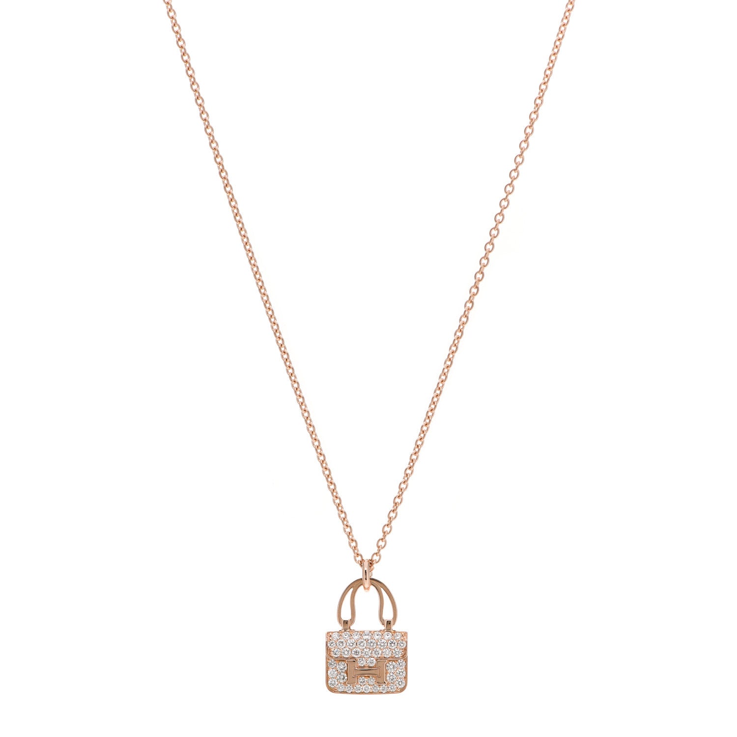 Hermes 18K Rose Gold Diamond Constance Amulettes Pendant Necklace 1 of 5