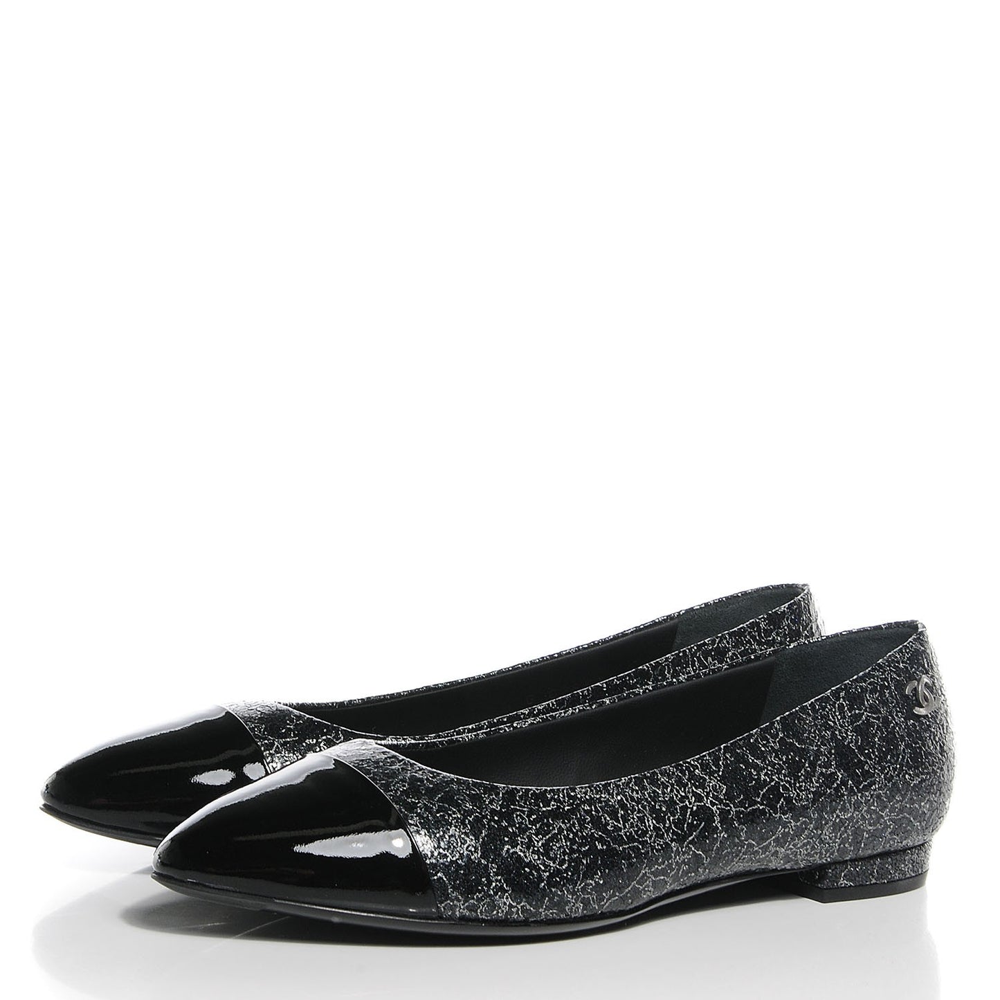 Metallic Crinkled Calfskin Pointed Toe Ballerina Flats 39 Dark Grey