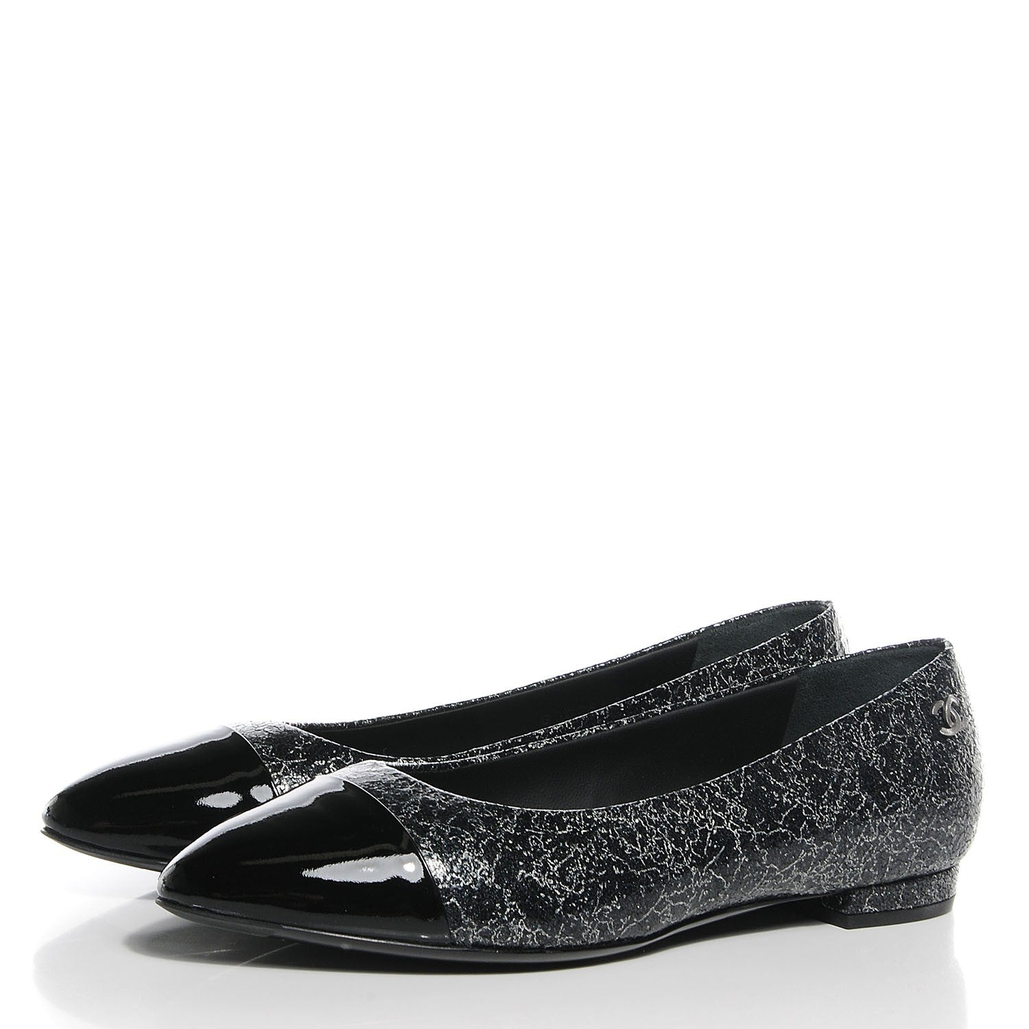 Chanel Metallic Crinkled Calfskin Pointed Toe Ballerina Flats 39 Dark Grey 3 of 6
