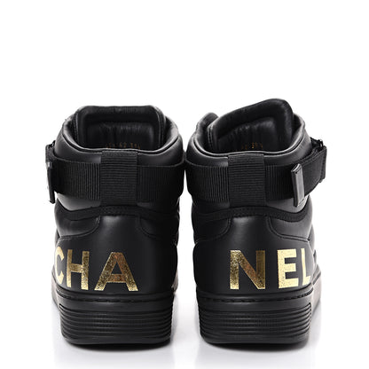Chanel Lambskin Logo High Top Sneakers 39.5 Black 5 of 11