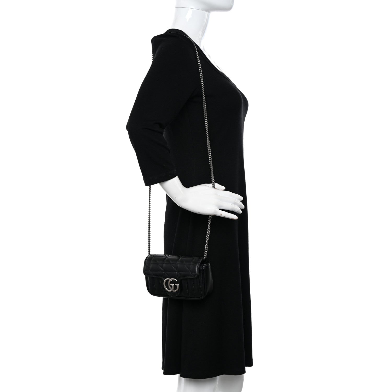 Gucci Calfskin Matelasse Aria Super Mini GG Marmont Shoulder Bag Black 2 of 10