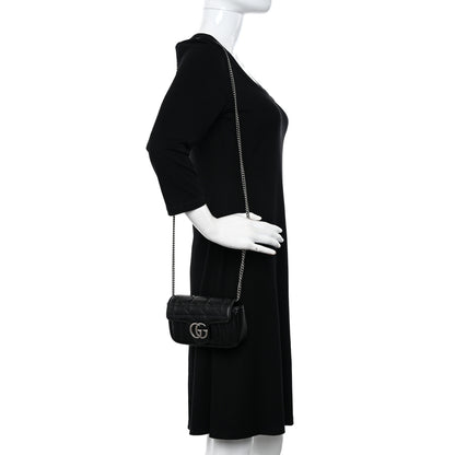 Gucci Calfskin Matelasse Aria Super Mini GG Marmont Shoulder Bag Black 2 of 10