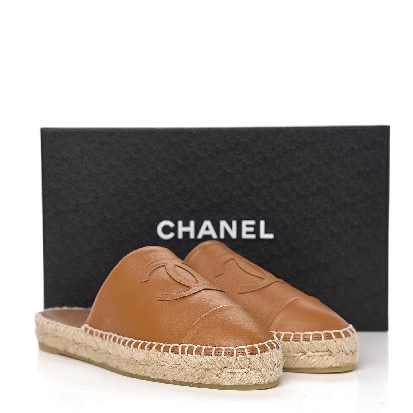 Calfskin CC Espadrille Mules 37 Light Brown