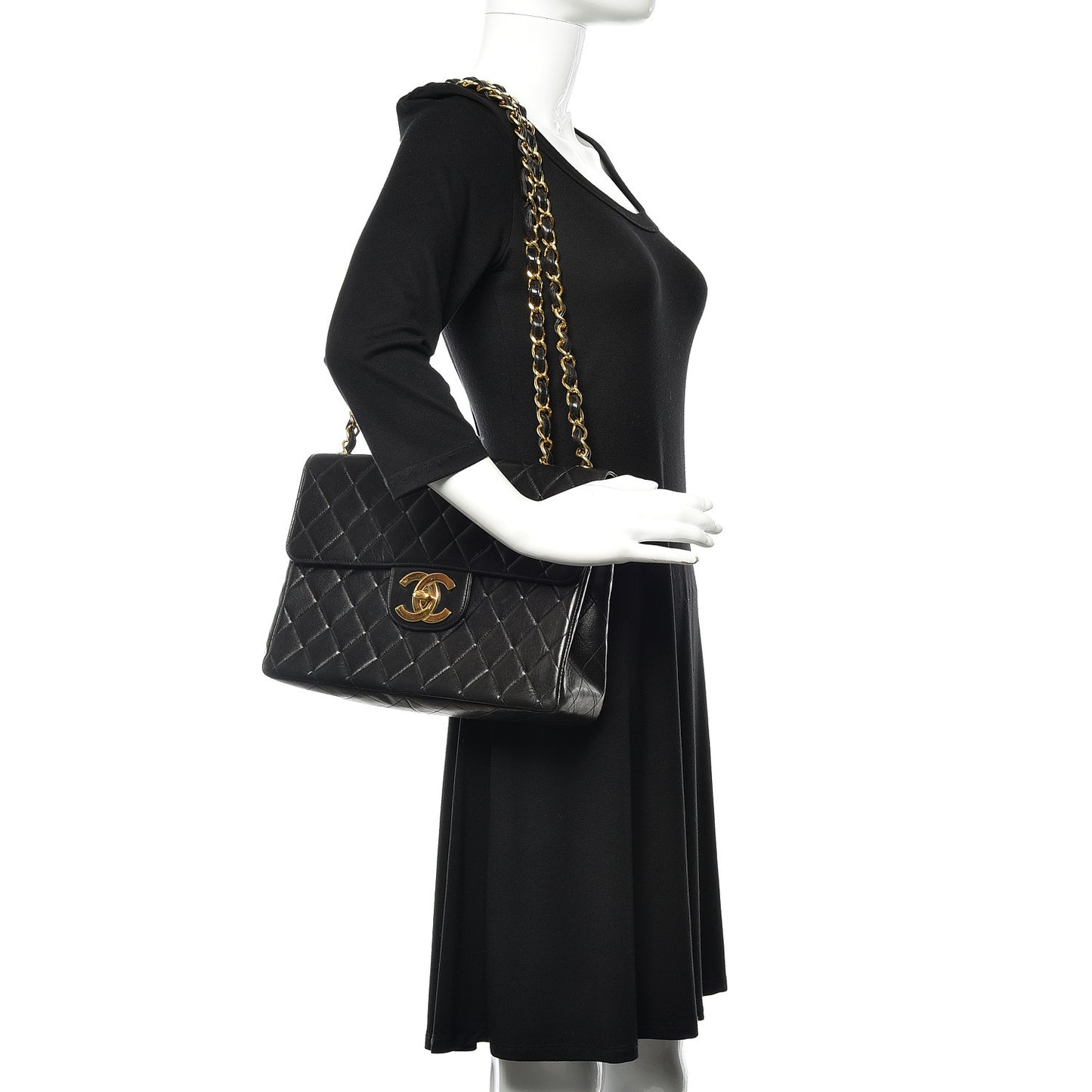 Lambskin Quilted XL Jumbo Single Flap Black