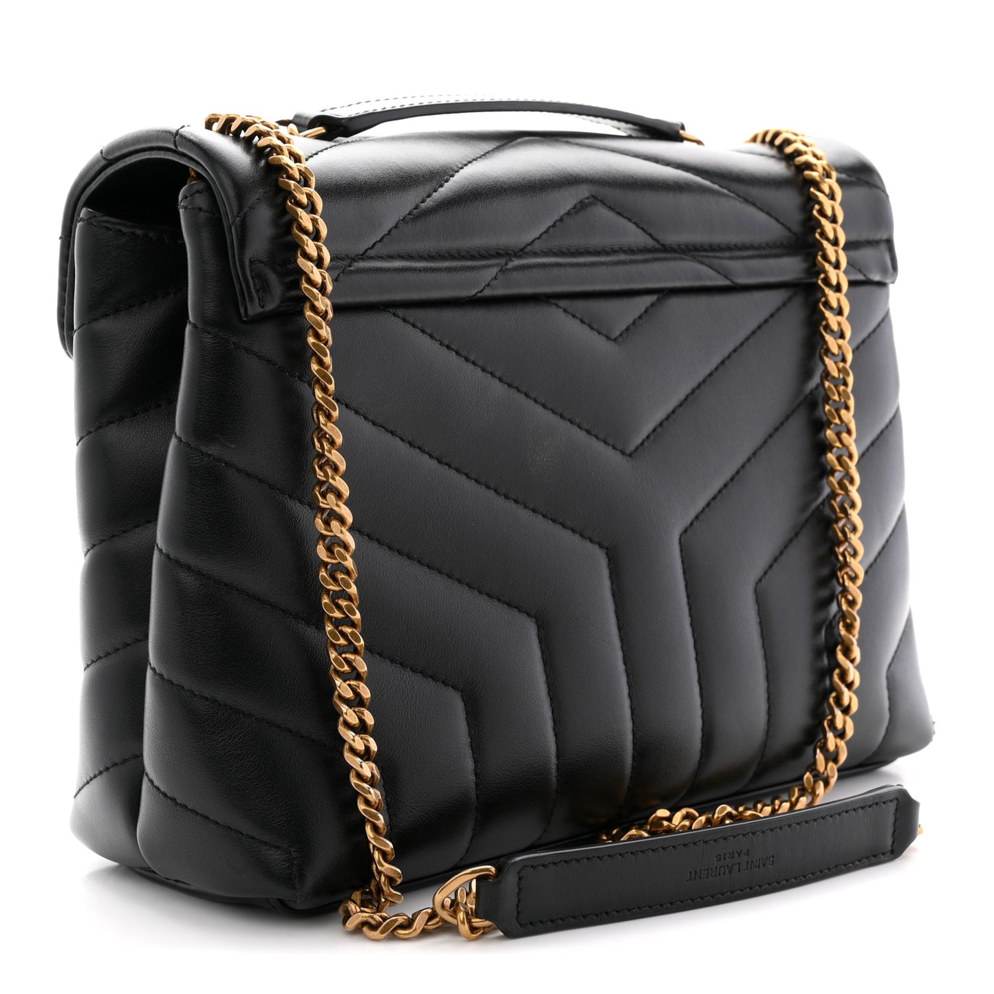 Calfskin Y Quilted Monogram Small Loulou Chain Satchel Black