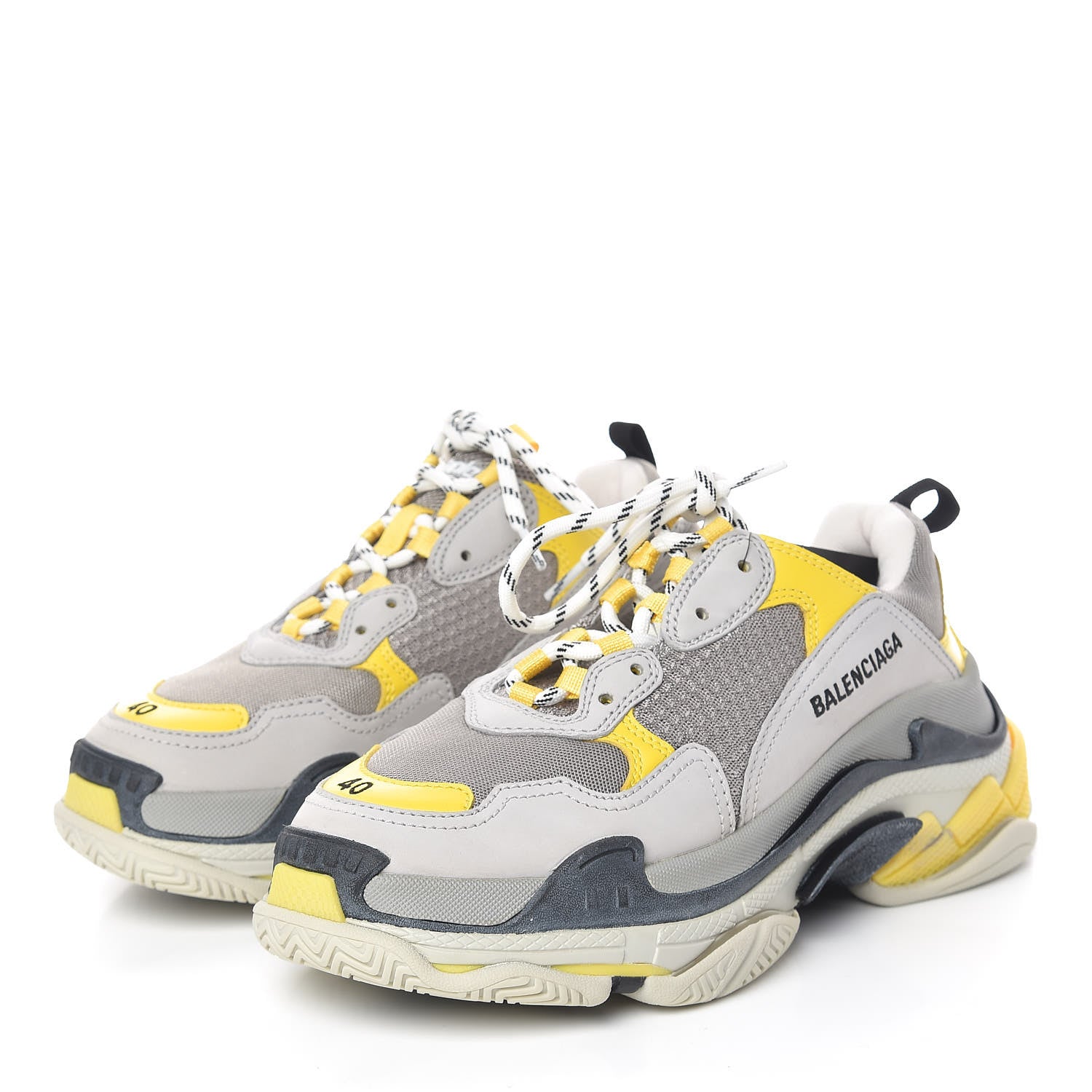 Balenciaga Fabric Mesh Womens Triple S Sneakers 40 Yellow Grey White 3 of 9