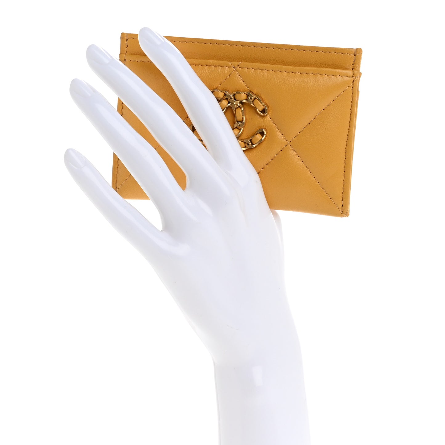 Lambskin Quilted Chanel 19 Card Holder Yellow