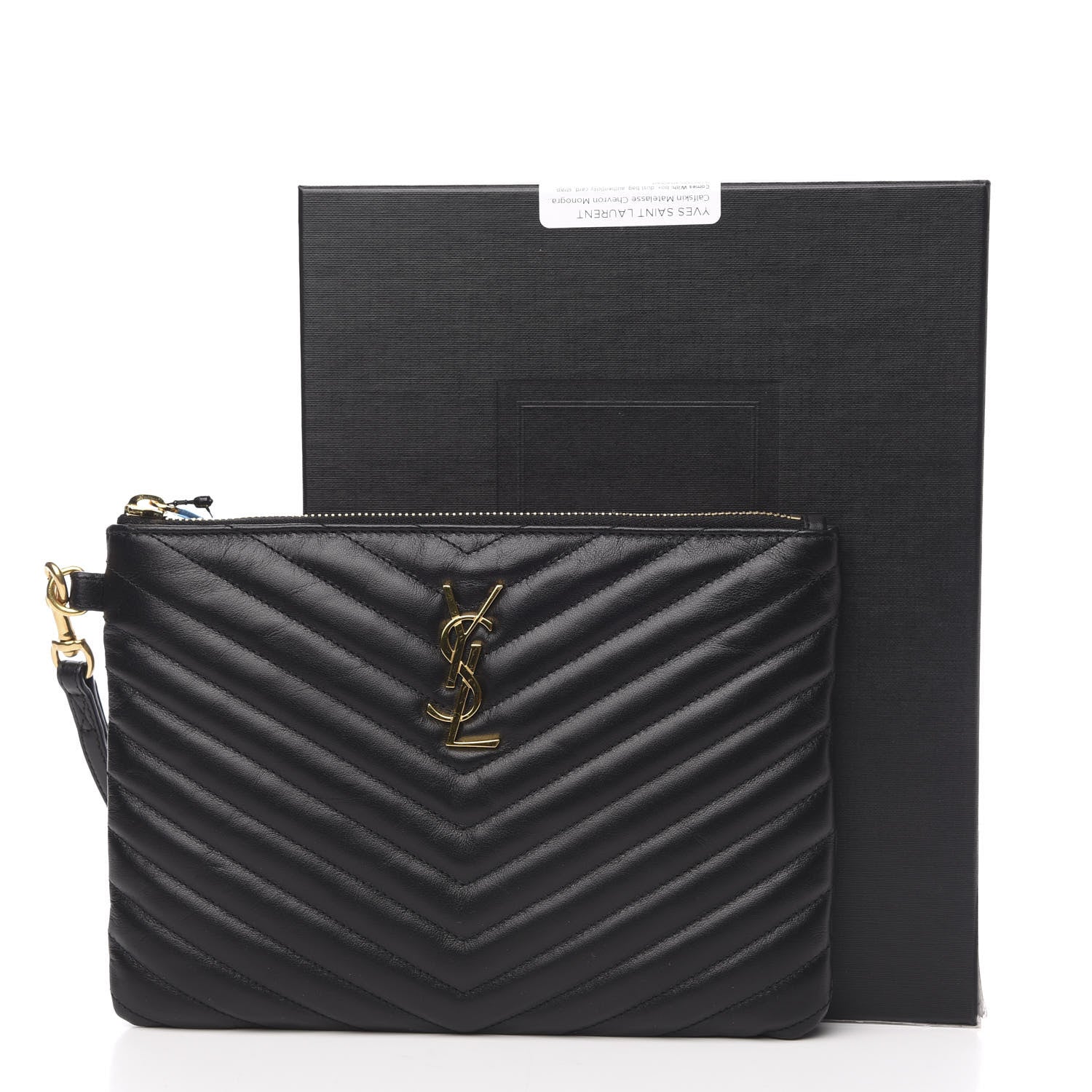 Saint Laurent Calfskin Matelasse Chevron Monogram A5 Wristlet Black 7 of 7