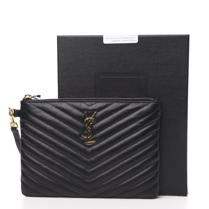 Saint Laurent Calfskin Matelasse Chevron Monogram A5 Wristlet Black 7 of 7