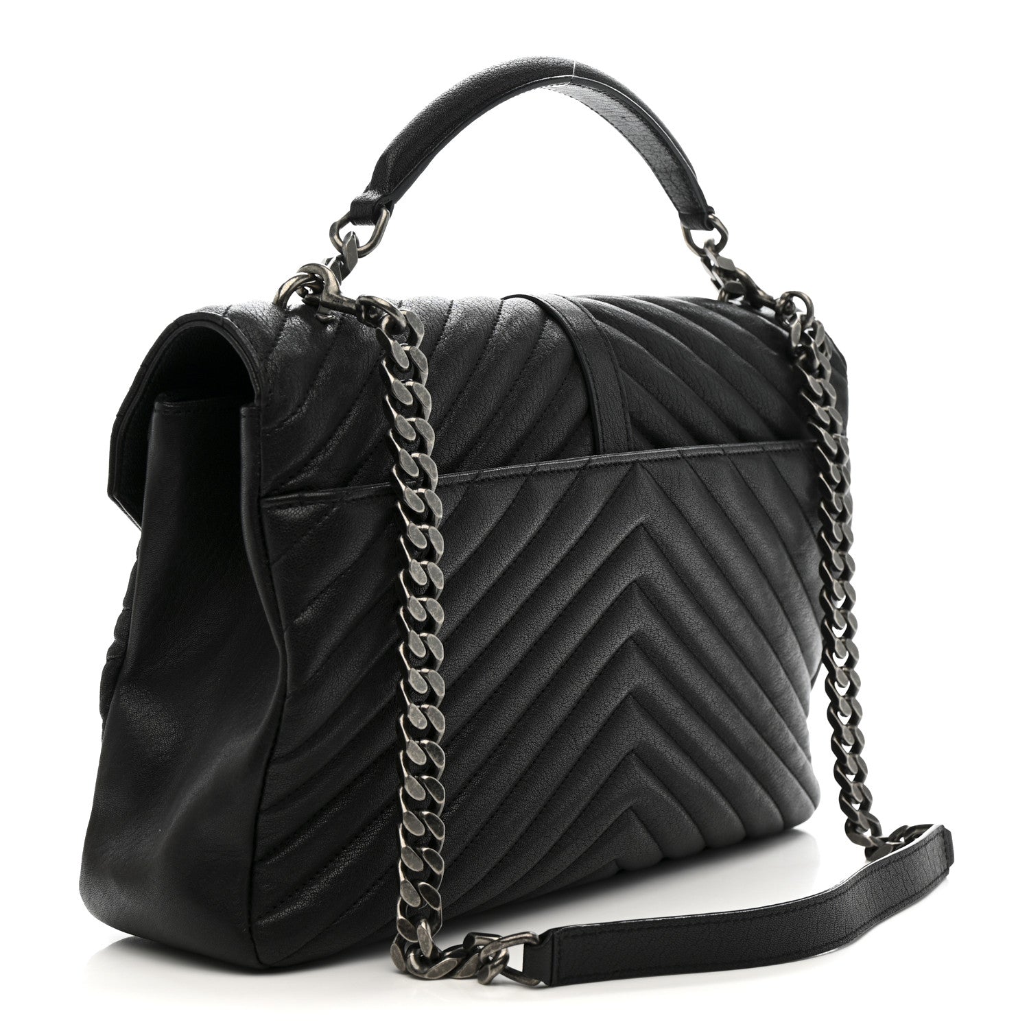 Saint Laurent Sheepskin Matelasse Chevron Monogram Large College Satchel Black 3 of 13