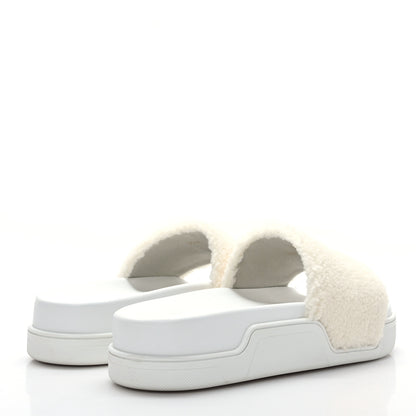 Christian Louboutin Faux Shearling Embroidered Pool Donna Flat Slide Sandals 39.5 White 4 of 8