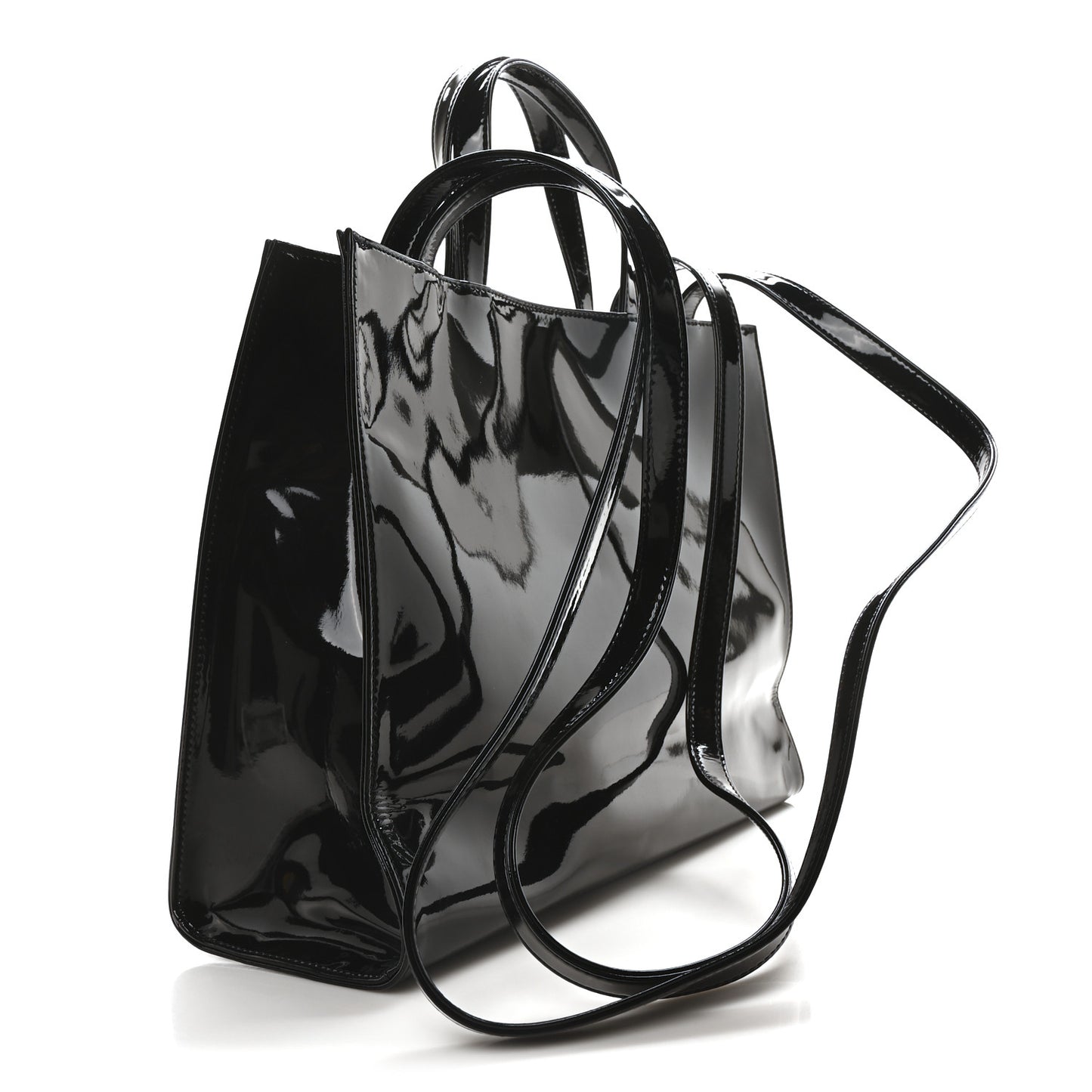 Patent Vegan Leather Medium Shopping Bag Black