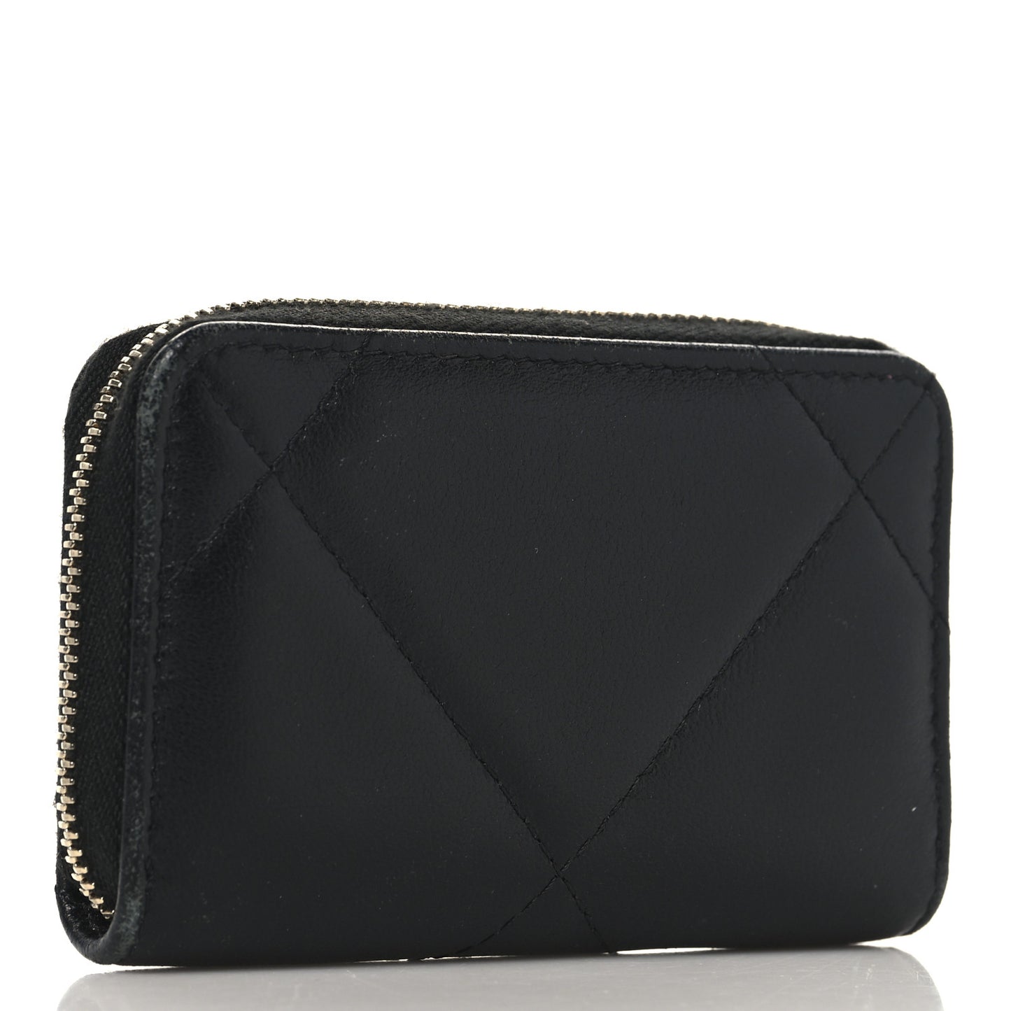 Lambskin Quilted Chanel 19 Zip Around Coin Purse Wallet Black