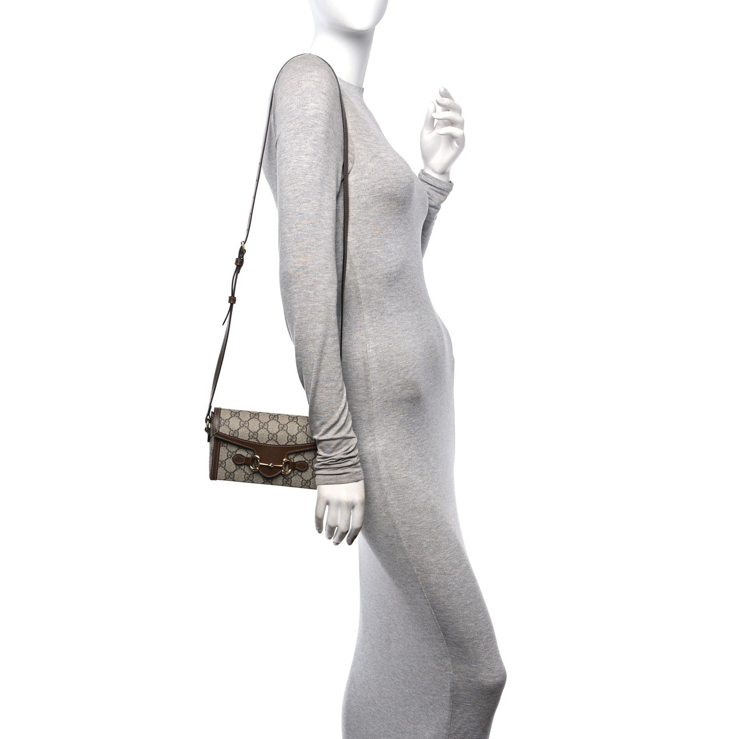 GG Supreme Monogram Mini Horsebit 1955 Shoulder Bag Beige Brown Sugar
