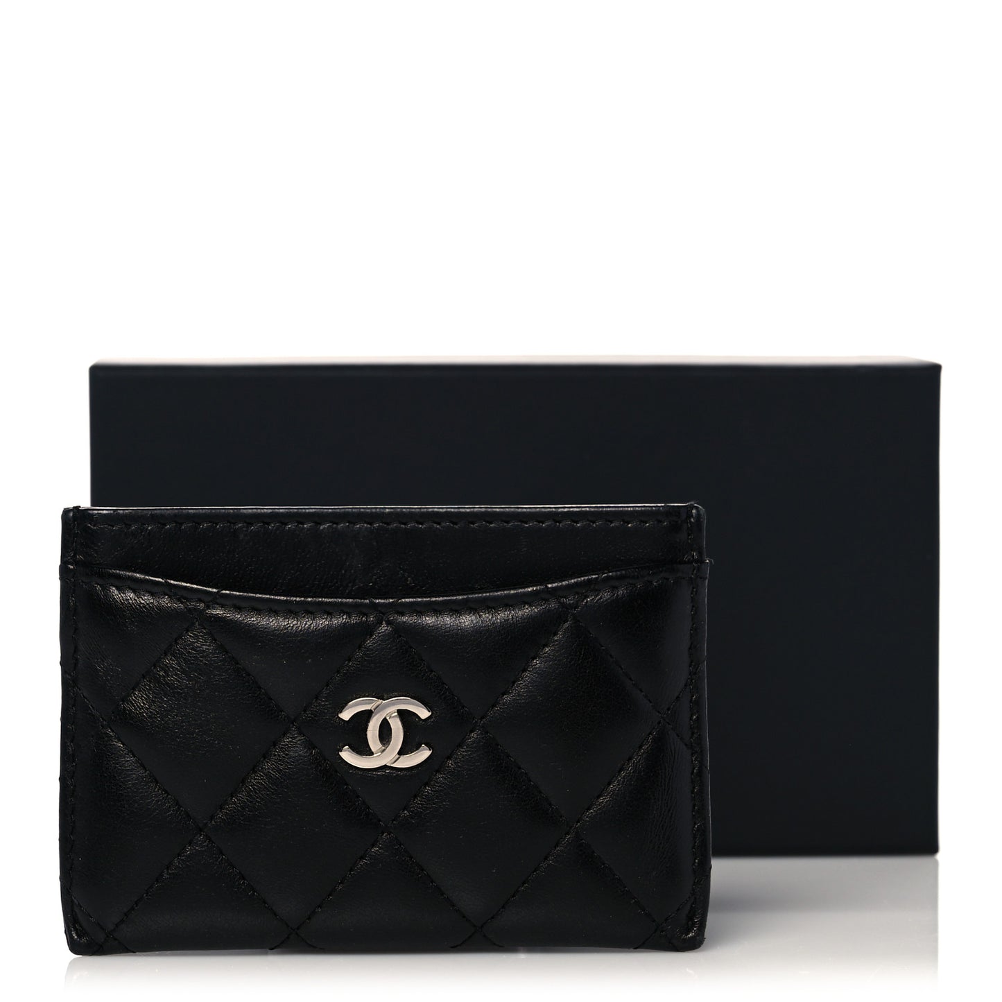 Lambskin Quilted Card Holder Black
