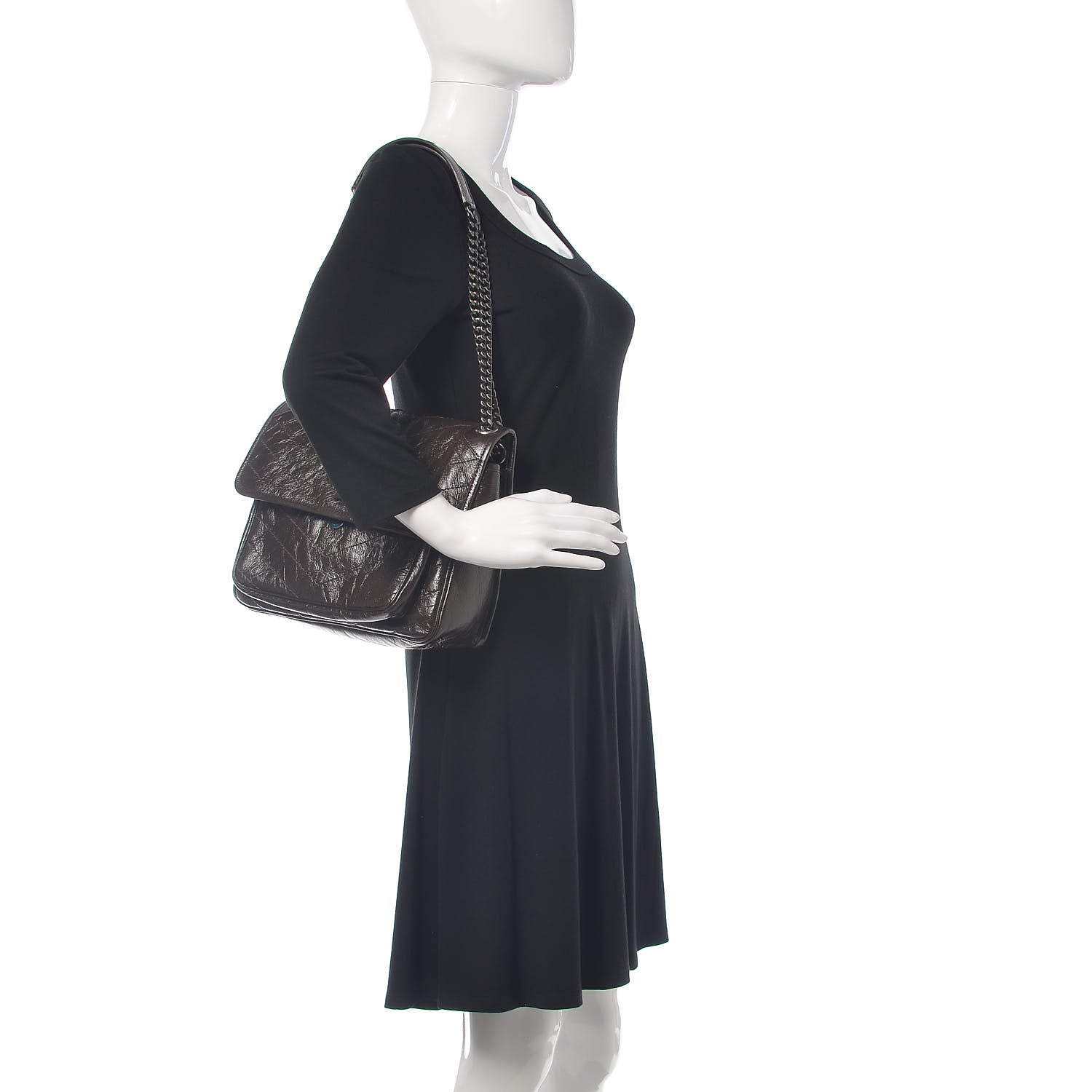 Saint Laurent Crinkled Calfskin Matelasse Monogram Medium Niki Chain Satchel Western Moka 2 of 9
