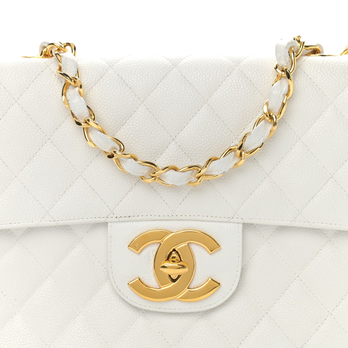 Caviar Quilted XL Jumbo Single Flap White