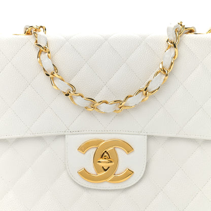 Chanel Caviar Quilted XL Jumbo Single Flap White 9 of 16