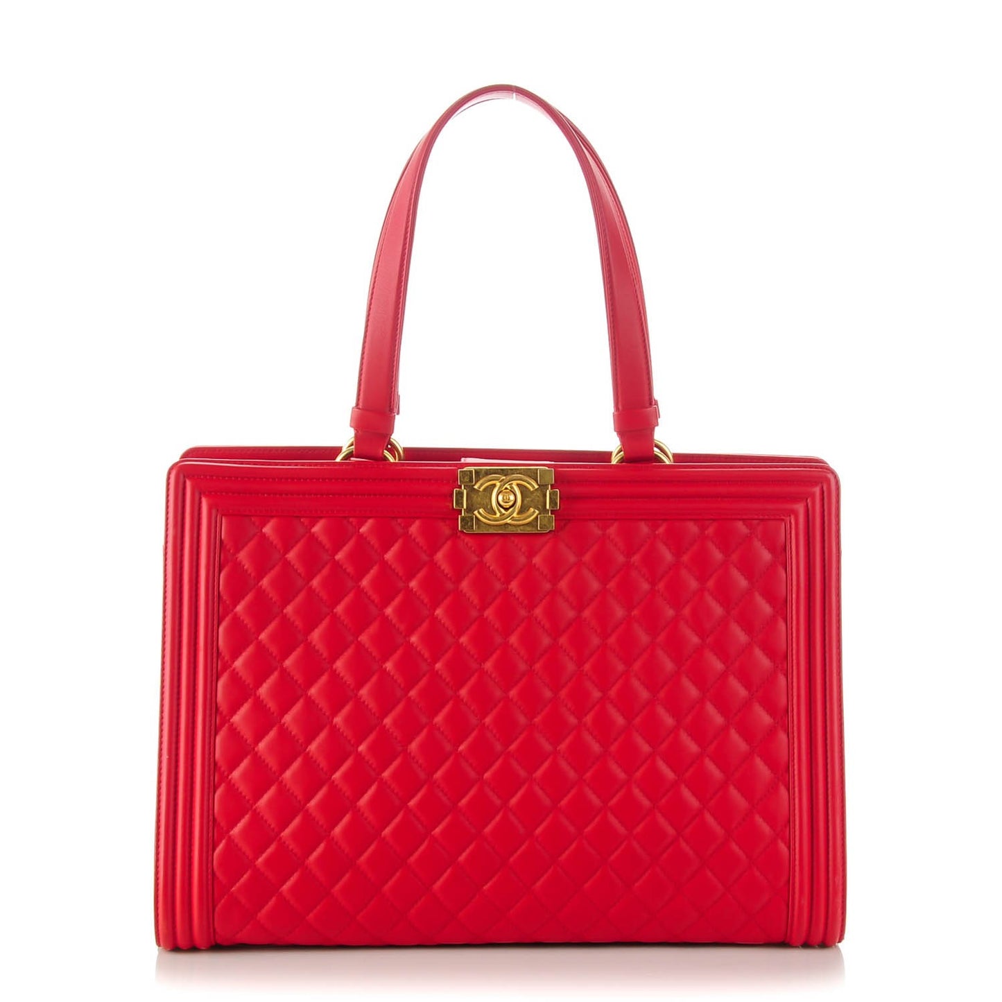 Lambskin Quilted Boy Shopping Tote Red