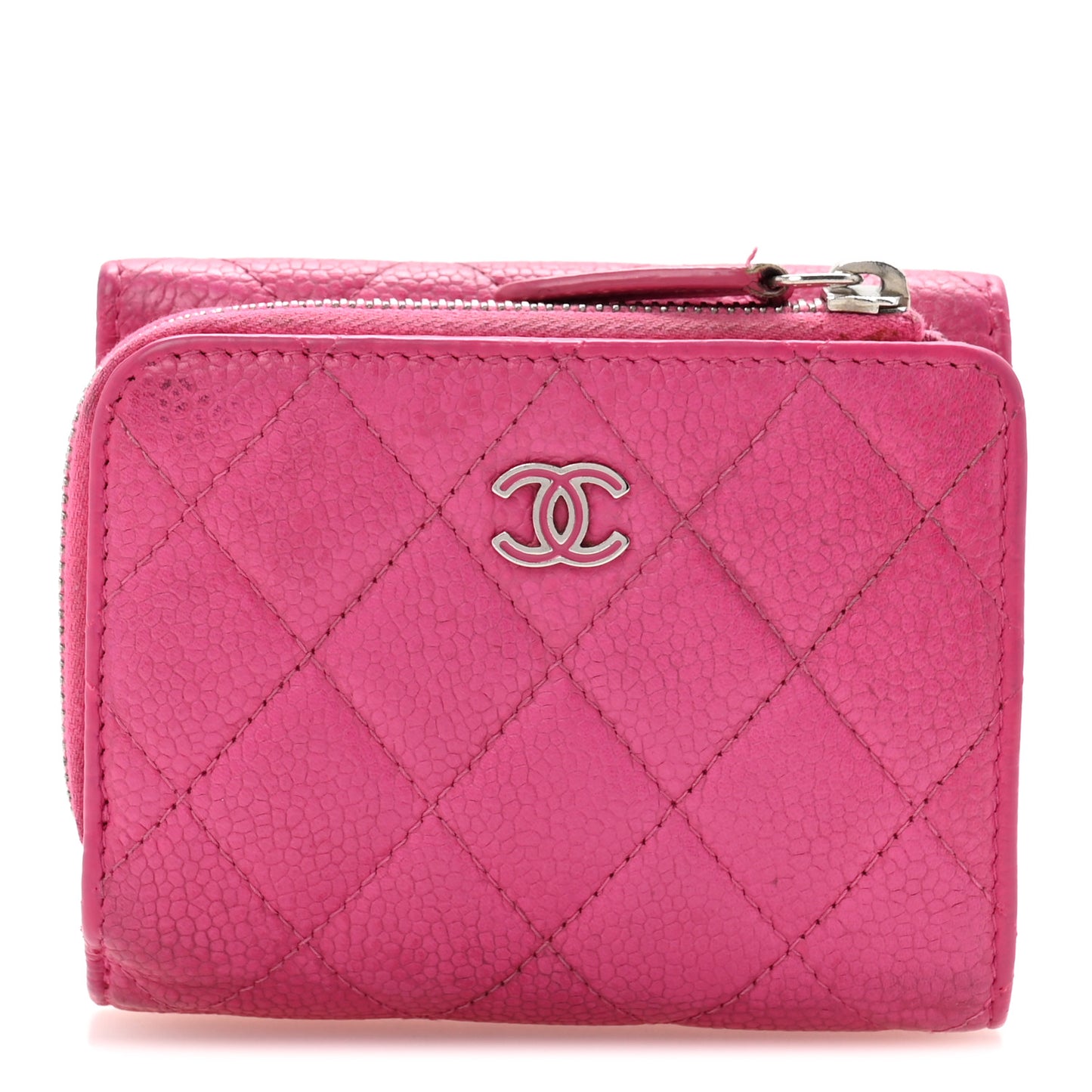 Caviar Quilted Compact Zipped Wallet Pink