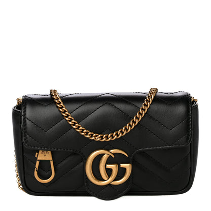 Gucci Calfskin Matelasse Super Mini GG Marmont Shoulder Bag Black 1 of 13