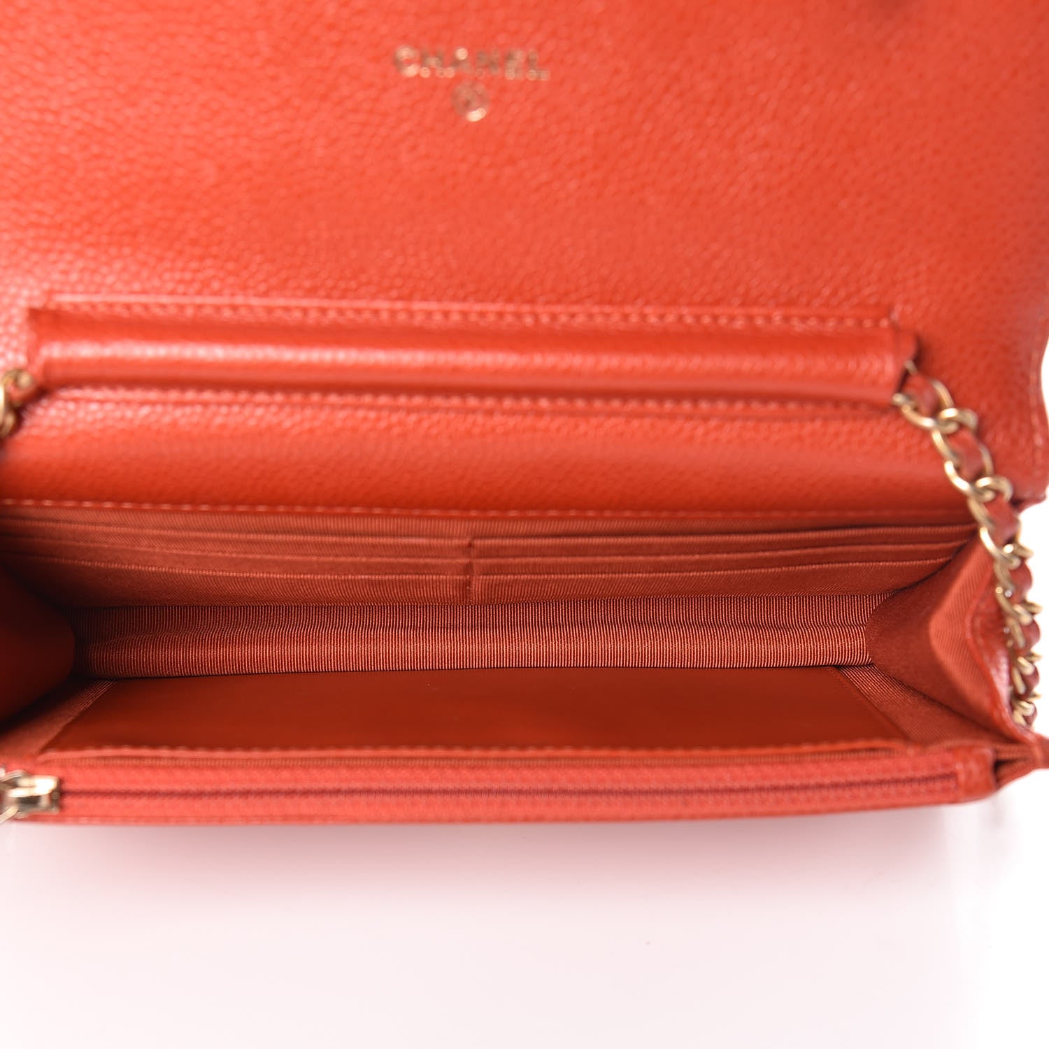 Chanel Pearly Caviar Quilted Wallet On Chain WOC Orange 5 of 14