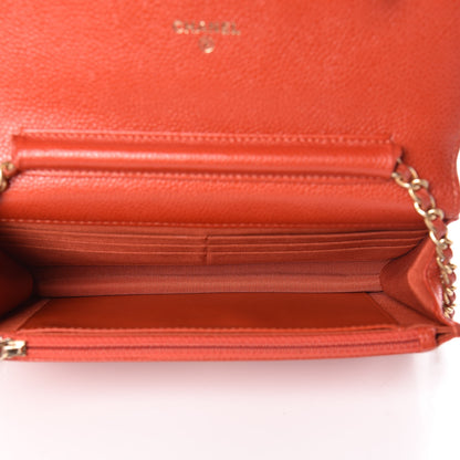 Chanel Pearly Caviar Quilted Wallet On Chain WOC Orange 5 of 14