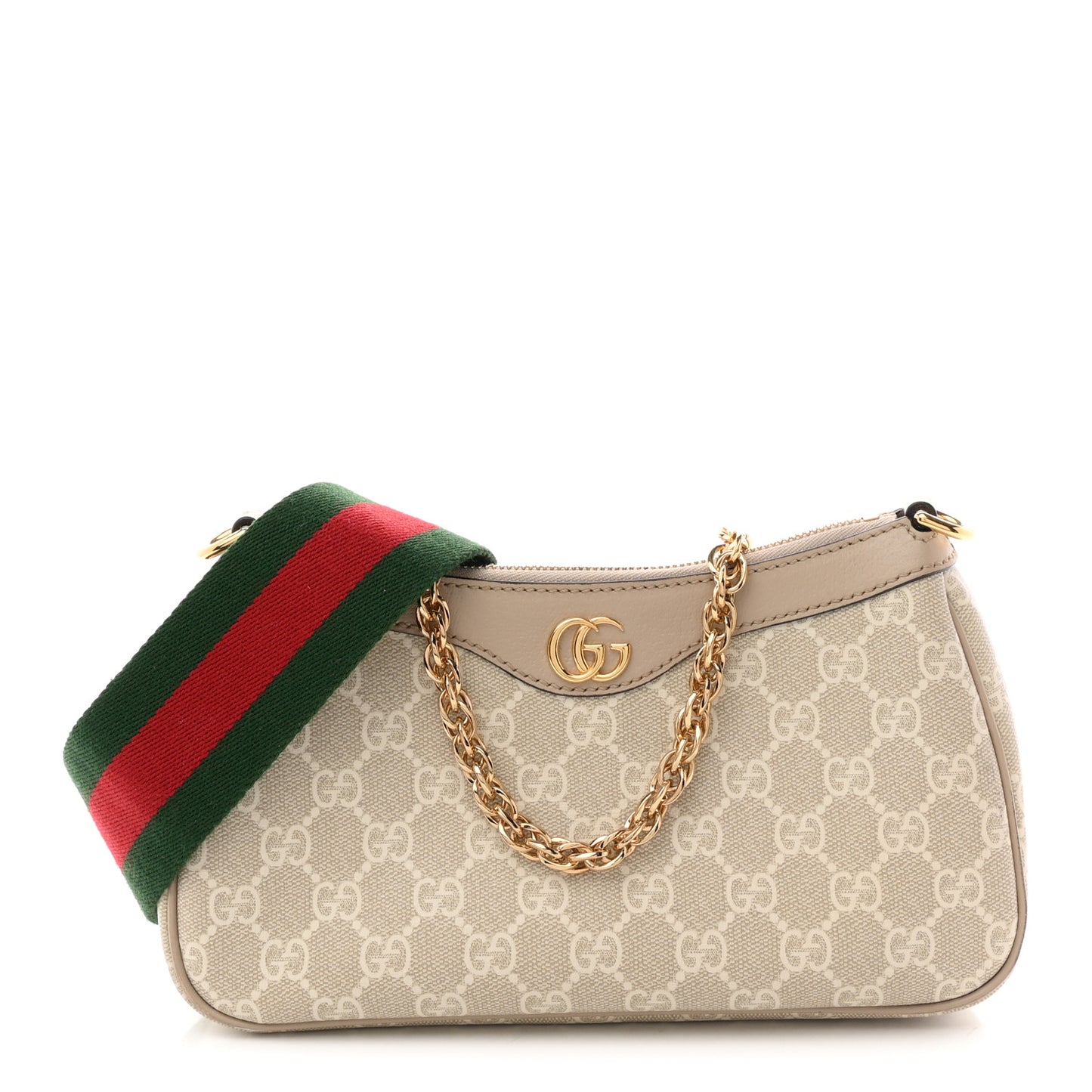 GG Supreme Monogram Textured Dollar Calfskin Web Small Ophidia GG Handbag Beige Mystic White Oatmeal