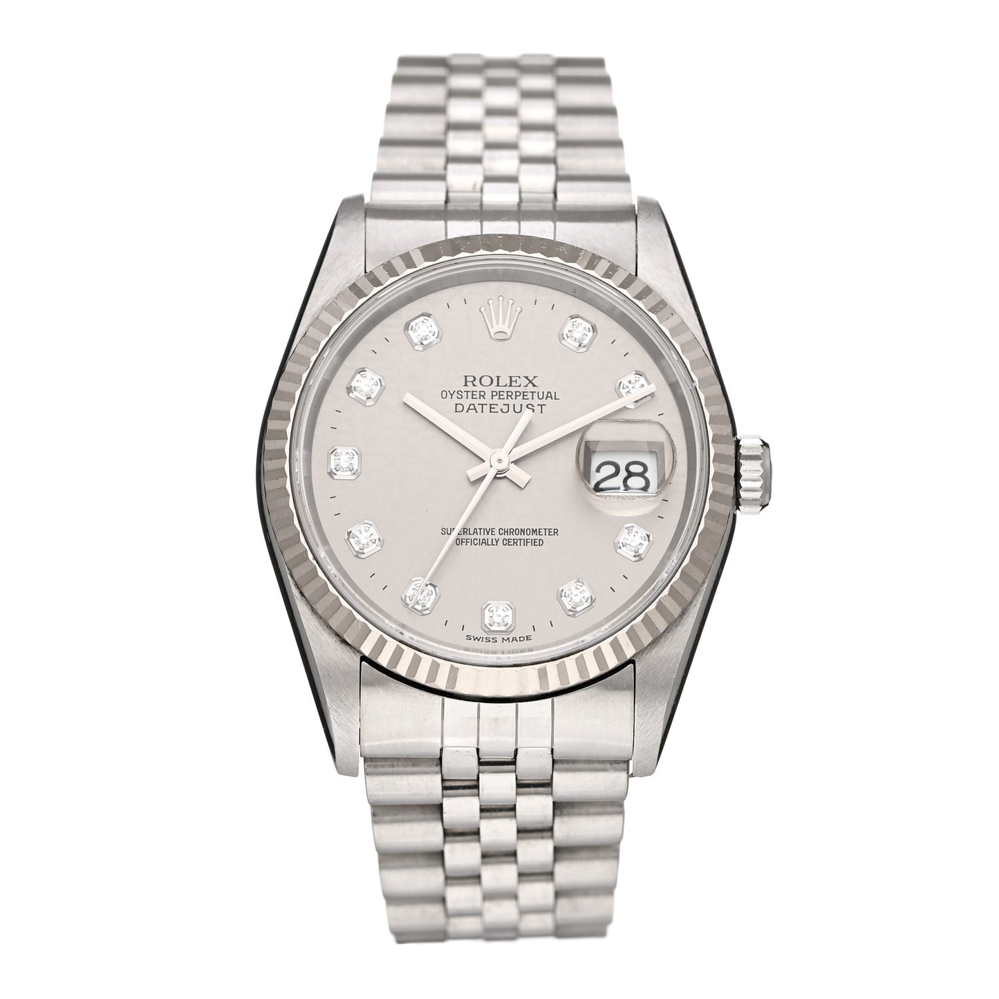 Stainless Steel 18K White Gold Diamond 36mm Oyster Perpetual Datejust Watch Silver 16234
