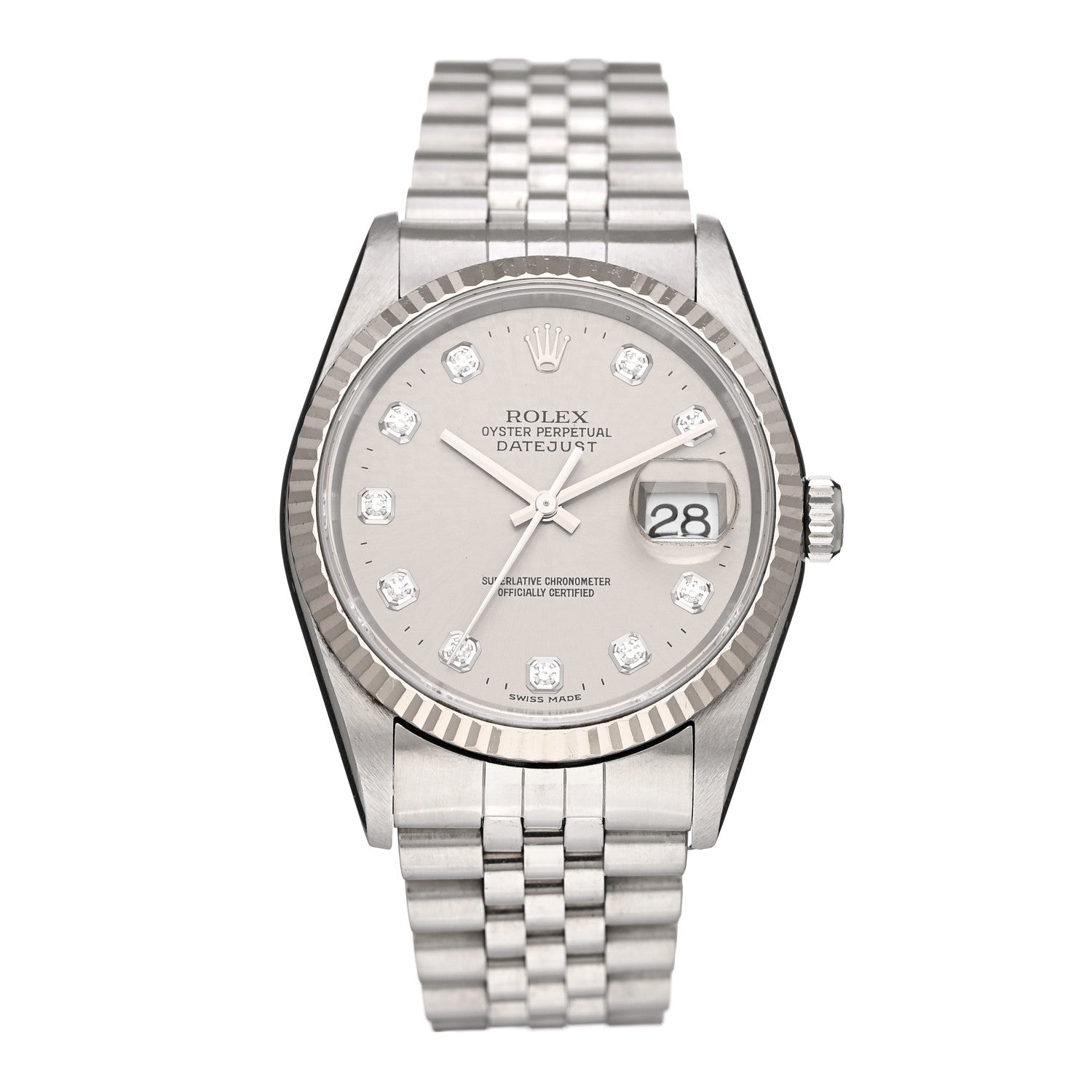Rolex Stainless Steel 18K White Gold Diamond 36mm Oyster Perpetual Datejust Watch Silver 16234 1 of 4