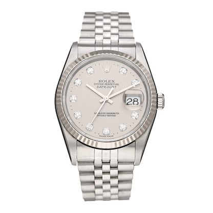 Rolex Stainless Steel 18K White Gold Diamond 36mm Oyster Perpetual Datejust Watch Silver 16234 1 of 4