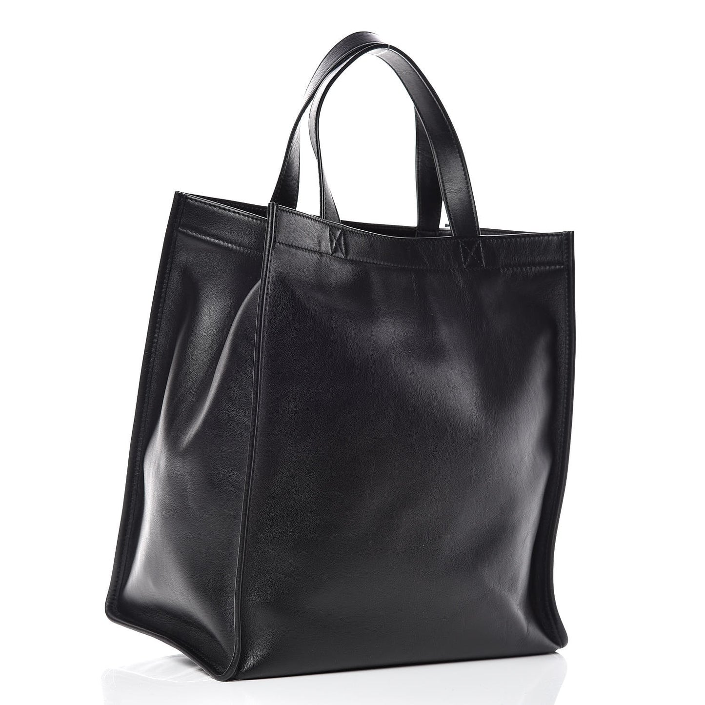 Calfskin Printed Logo Small Market Shopper Tote Black