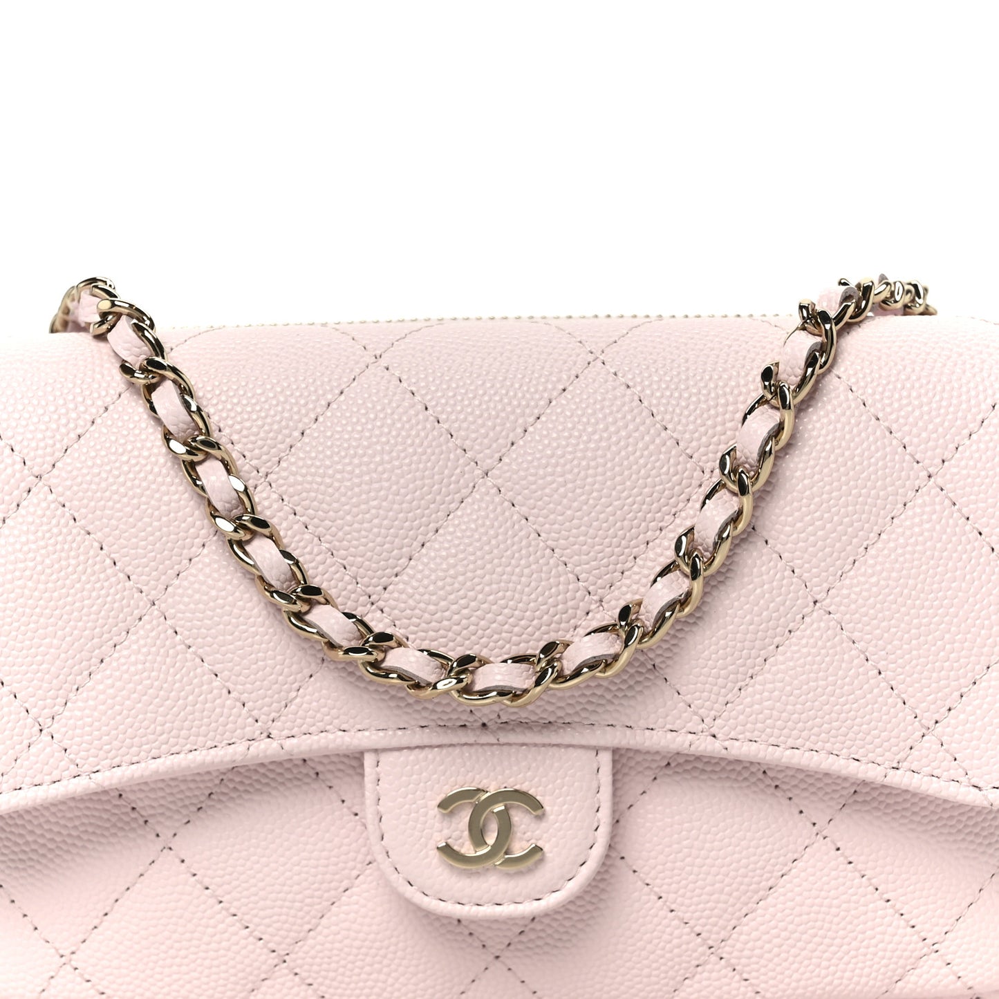 Caviar Quilted Flap Phone Holder With Chain Light Pink