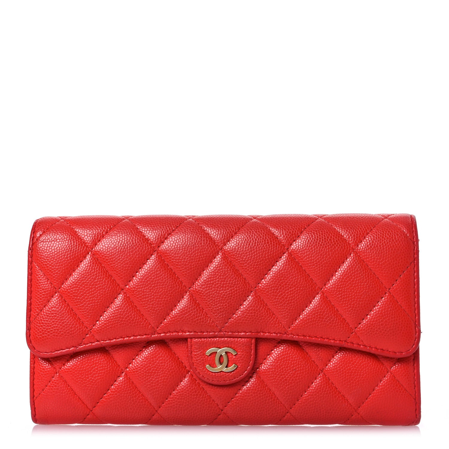 Chanel Caviar Quilted Large Gusset Flap Wallet Red 1 of 17