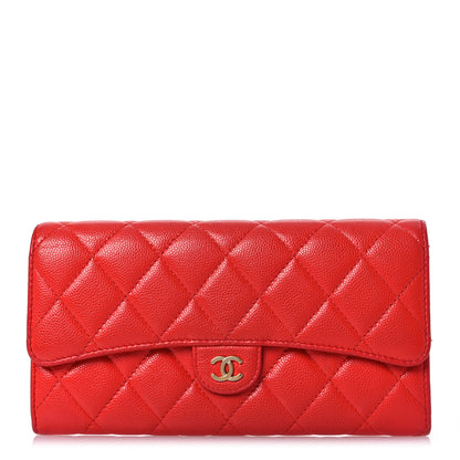 Chanel Caviar Quilted Large Gusset Flap Wallet Red 1 of 17