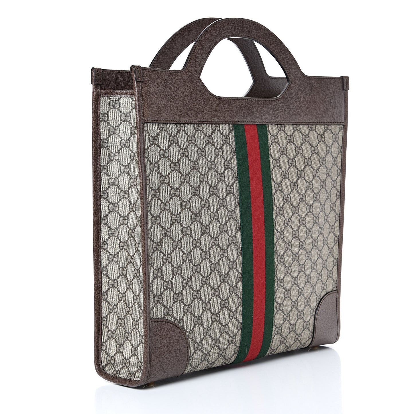 GG Supreme Monogram Textured Calfskin Web Medium Ophidia Slip Handle Tote Beige Ebony New Acero