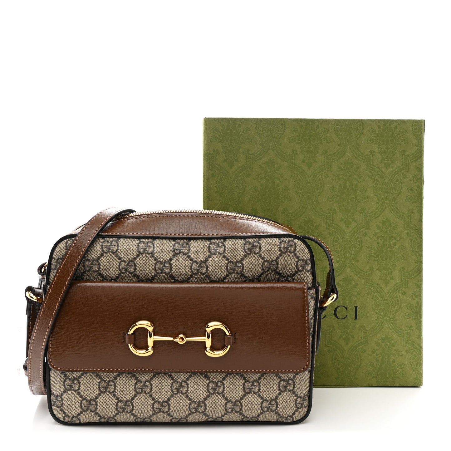 GG Supreme Monogram Small Horsebit 1955 Shoulder Bag Beige Brown Sugar