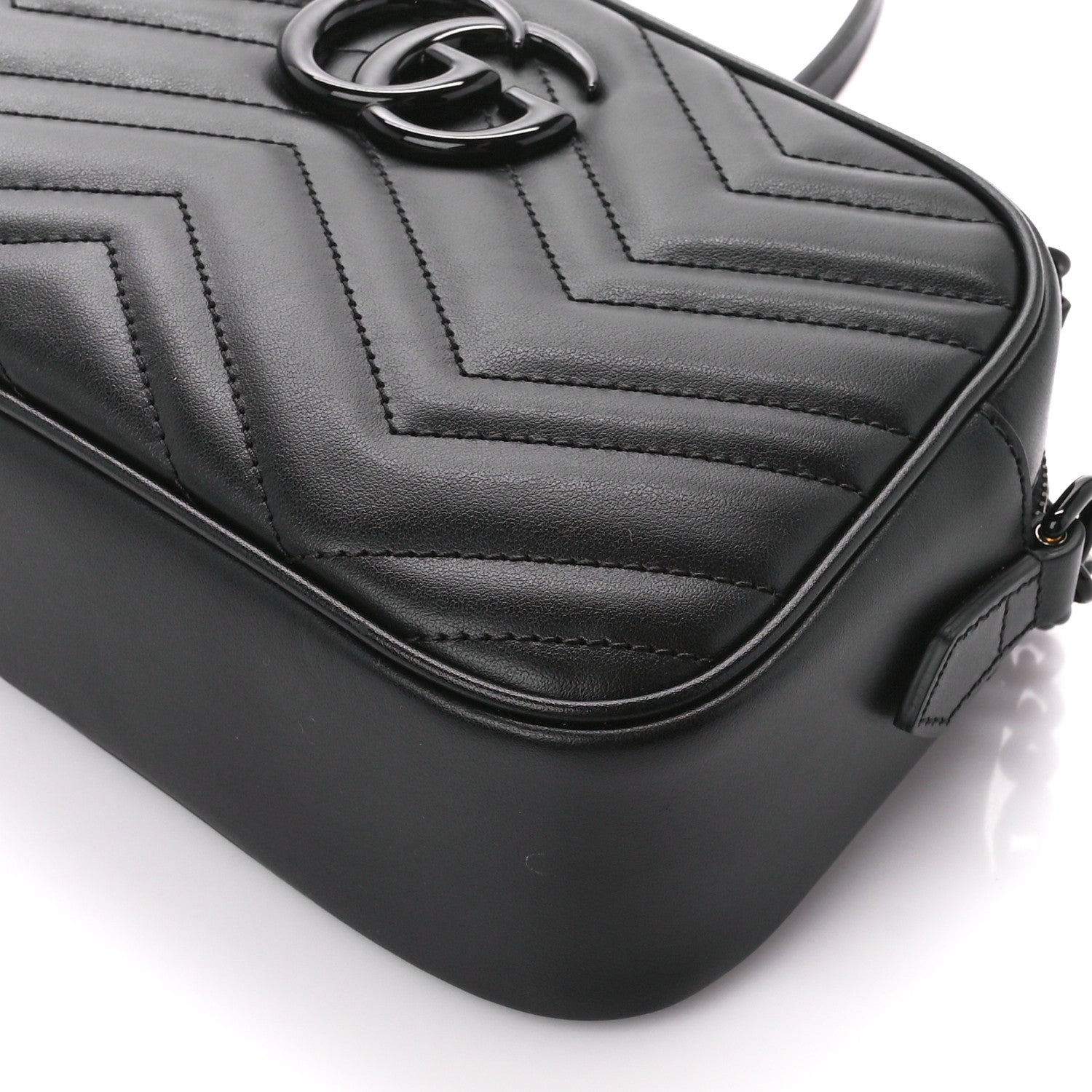 Gucci Calfskin Matelasse Monochrome Small GG Marmont Chain Shoulder Bag Black 11 of 12