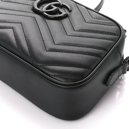 Gucci Calfskin Matelasse Monochrome Small GG Marmont Chain Shoulder Bag Black 11 of 12