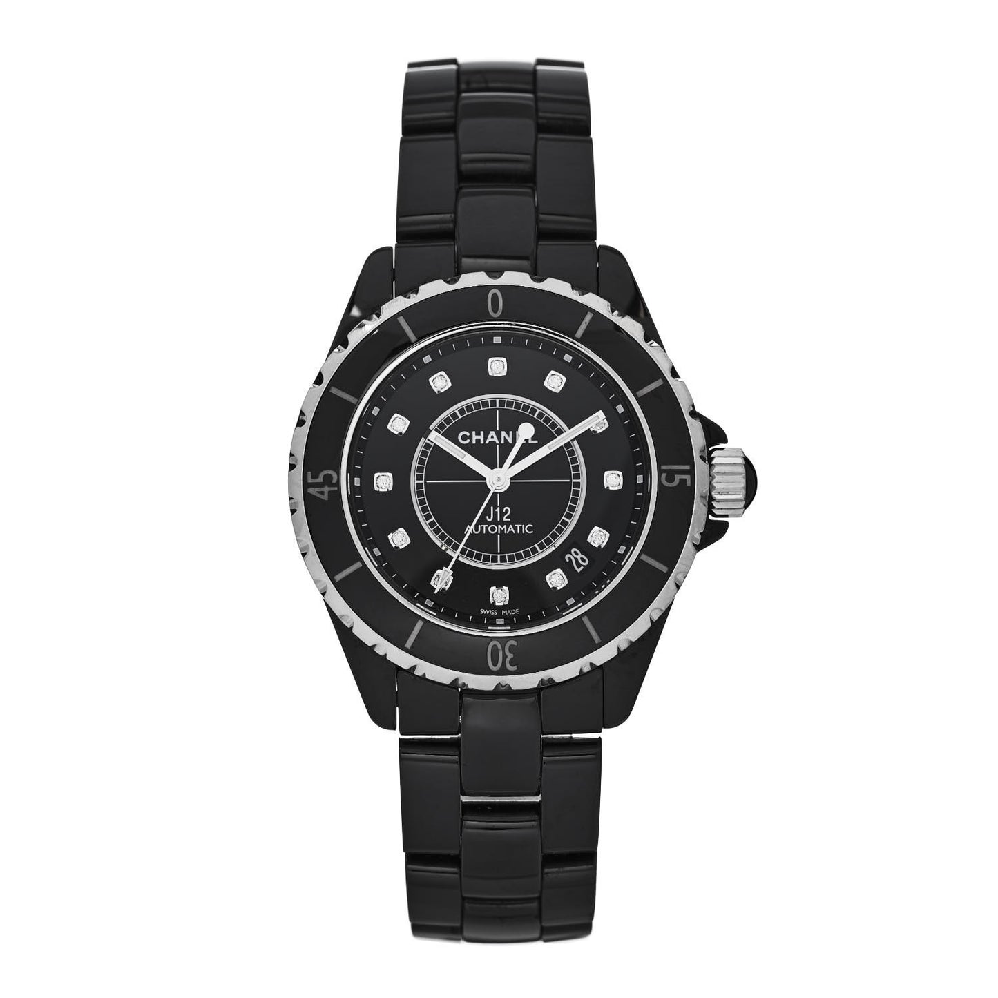 Stainless Steel Ceramic Diamond 38mm J12 Automatic Watch Black